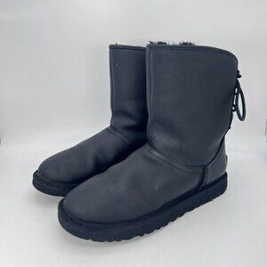 Ugg Mariana Women Size 7 Black Leather Water resistant Mid Calf Boot 1008426